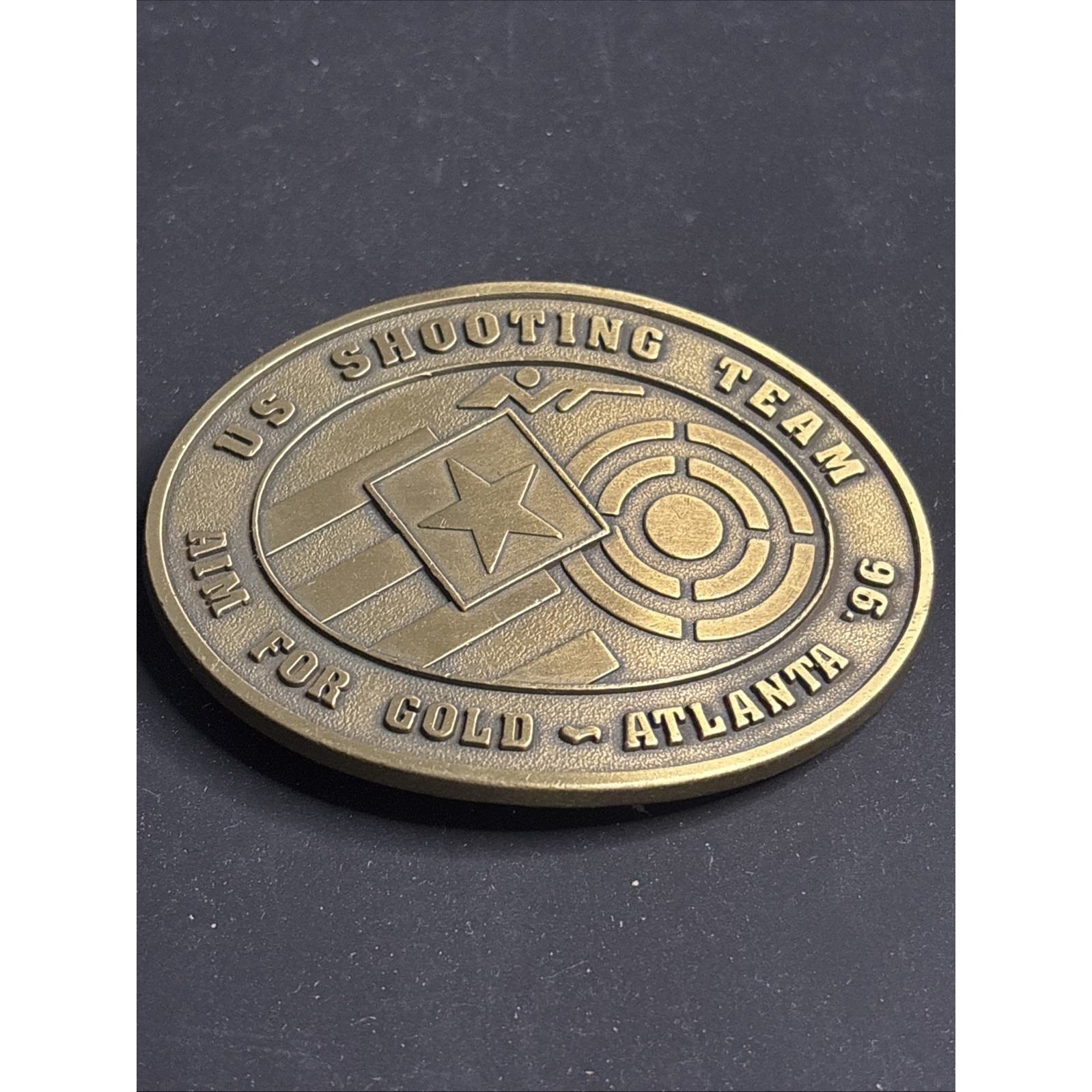1996 Us Shooting Team Aim For Gold Atlanta Belt Buckle Olympics Theme